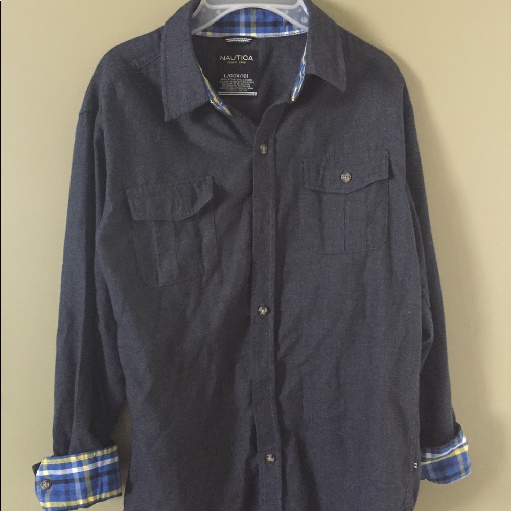 Nautica Boys Navy Button Up Shirt Size 14/16